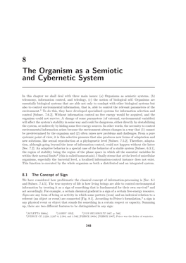 8 the Organism As a Semiotic and Cybernetic System
