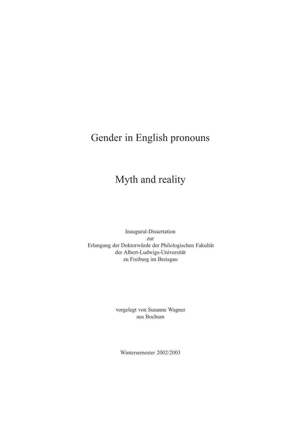 Gender in English Pronouns Myth and Reality
