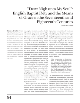 English Baptist Piety and the Means of Grace in the Seventeenth and Eighteenth Centuries Michael A