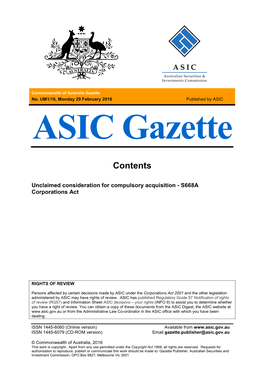 ASIC Unclaimed Money Gazette