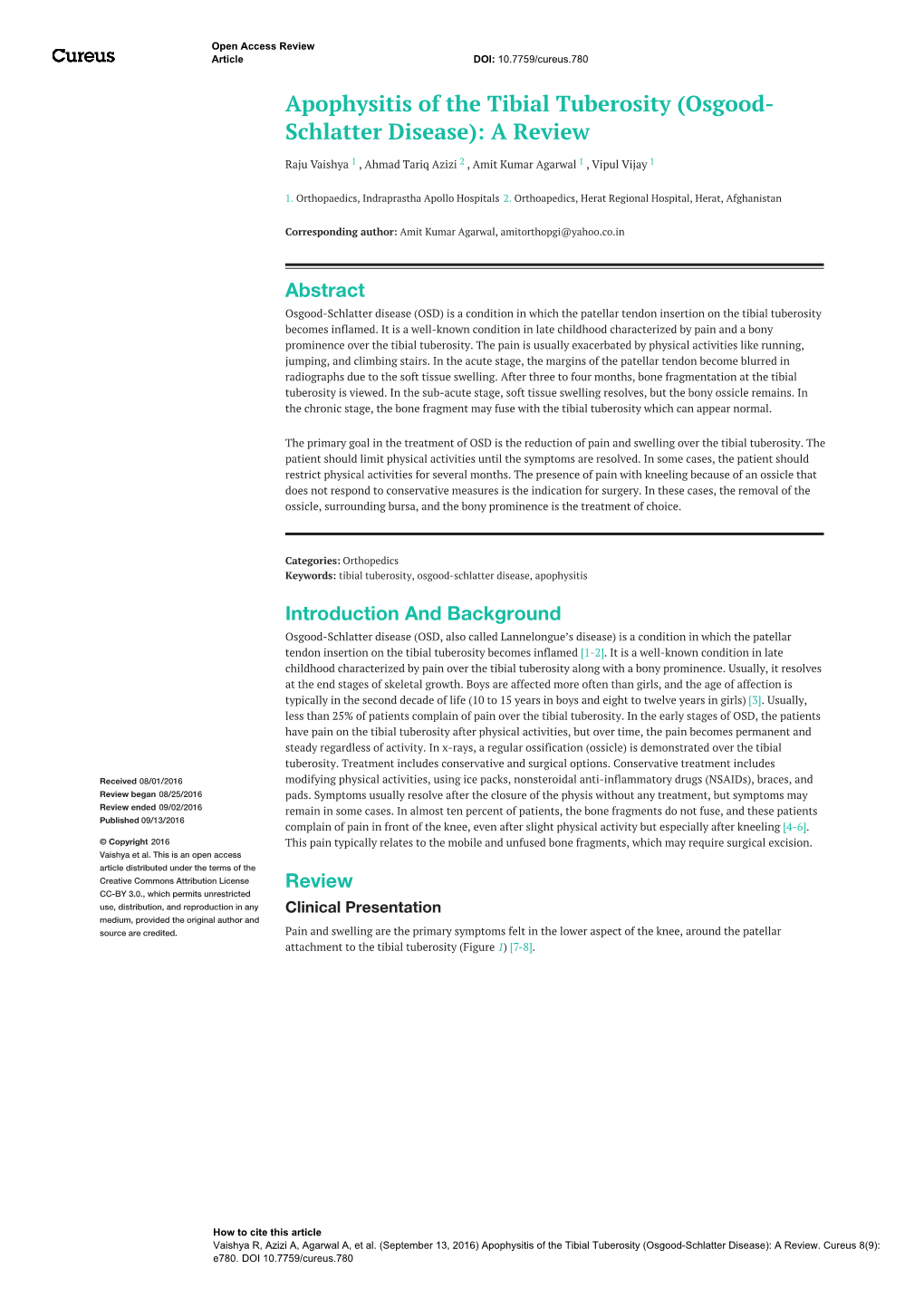 (Osgood- Schlatter Disease): a Review