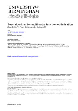 University of Birmingham Bees Algorithm for Multimodal Function