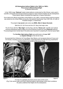 US Stratosphere Balloon Flights in the 1950'S to 1960'S Precursors To