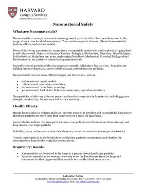 Nanomaterial Safety