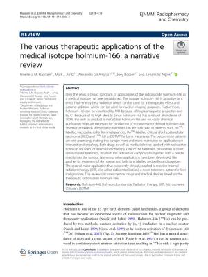 The Various Therapeutic Applications of the Medical Isotope Holmium-166: a Narrative Review Nienke J