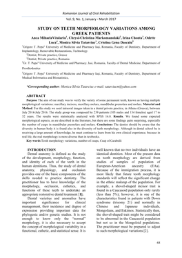 Study on Teeth Morphology Variations Among Greek