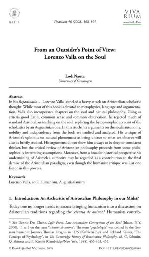 From an Outsider's Point of View: Lorenzo Valla on the Soul