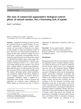 The State of Commercial Augmentative Biological Control: Plenty of Natural Enemies, but a Frustrating Lack of Uptake