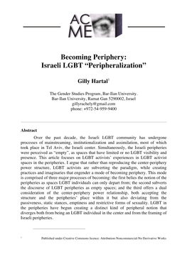 Israeli LGBT “Peripheralization”