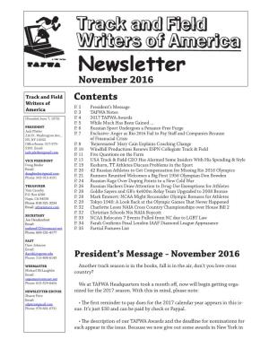 November 2016 Contents
