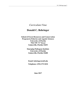 Curriculum Vitae Donald C. Behringer