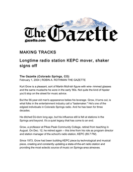 MAKING TRACKS Longtime Radio Station KEPC Mover, Shaker Signs