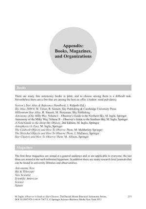 Appendix: Books, Magazines, and Organizations