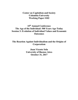 15Th Annual Conference: the Age of the Individual: 500 Years Ago Today