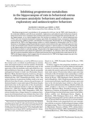 Inhibiting Progesterone Metabolism in the Hippocampus of Rats in Behavioral Estrus Decreases Anxiolytic Behaviors and Enhances E