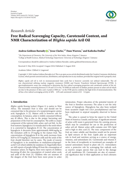 Research Article Free Radical Scavenging Capacity, Carotenoid Content, and NMR Characterization of Blighia Sapida Aril Oil