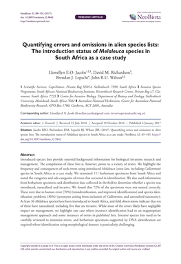 Quantifying Errors and Omissions in Alien Species Lists: the Introduction Status of Melaleuca Species in South Africa As a Ca