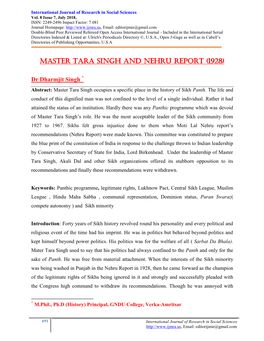 Master Tara Singh and Nehru Report (1928)