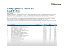 Emerging Markets Social Core Equity Portfolio As of March 31, 2021 (Updated Monthly) Source: State Street Holdings Are Subject to Change