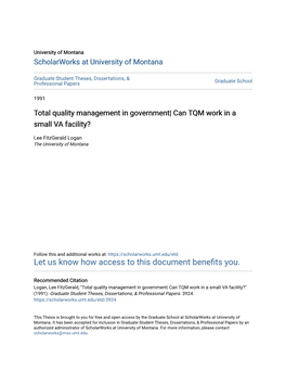 Total Quality Management in Government| Can TQM Work in a Small VA Facility?