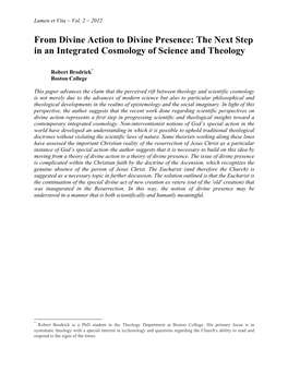 From Divine Action to Divine Presence: the Next Step in an Integrated Cosmology of Science and Theology