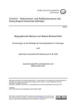 Biographische Notizen Von Robert Wichard Pohl