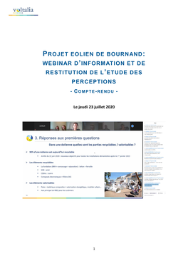 Projet Eolien De Bournand: Webinar D’Information Et De Restitution De L’Etude Des Perceptions - Compte-Rendu