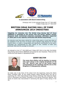 British Drag Racing Hall of Fame Announces 2014 Inductees