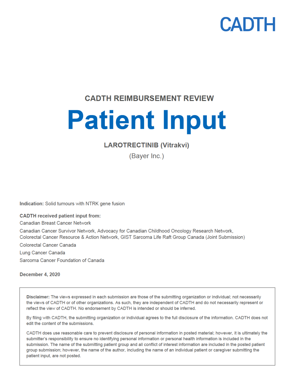 Patient Group Input Submissions