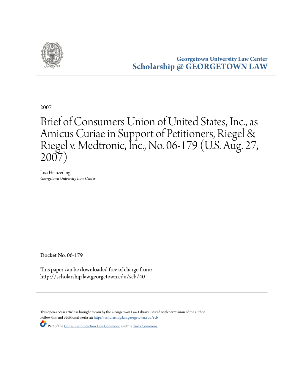 Brief of Consumers Union of United States, Inc., As Amicus Curiae in Support of Petitioners, Riegel & Riegel V