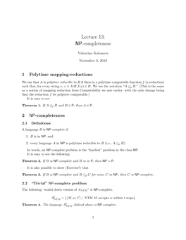 Lecture 13: NP-Completeness