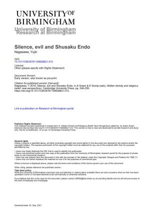 University of Birmingham Silence, Evil and Shusaku Endo