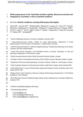 White Pupae Genes in the Tephritids Ceratitis Capitata, Bactrocera Dorsalis and 2 Zeugodacus Cucurbitae: a Story of Parallel Mutations