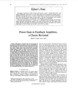 Power Gain in Feedback Amplifiers, a Classic Revisited