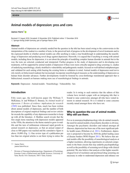 Animal Models of Depression: Pros and Cons
