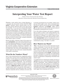 Interpreting Your Water Test Report Kathleen Parrott, Extension Specialist, Housing Blake Ross, Extension Specialist, Biological Systems Engineering