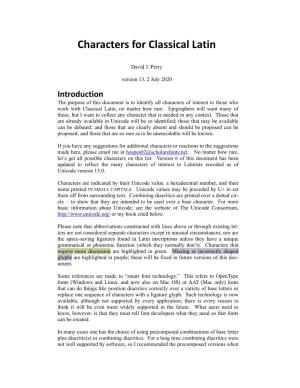 Characters for Classical Latin