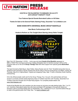 Hootie & the Blowfish to Embark on 44-City 2019 Group Therapy Tour Band Signs with Universal Music Group Nashville