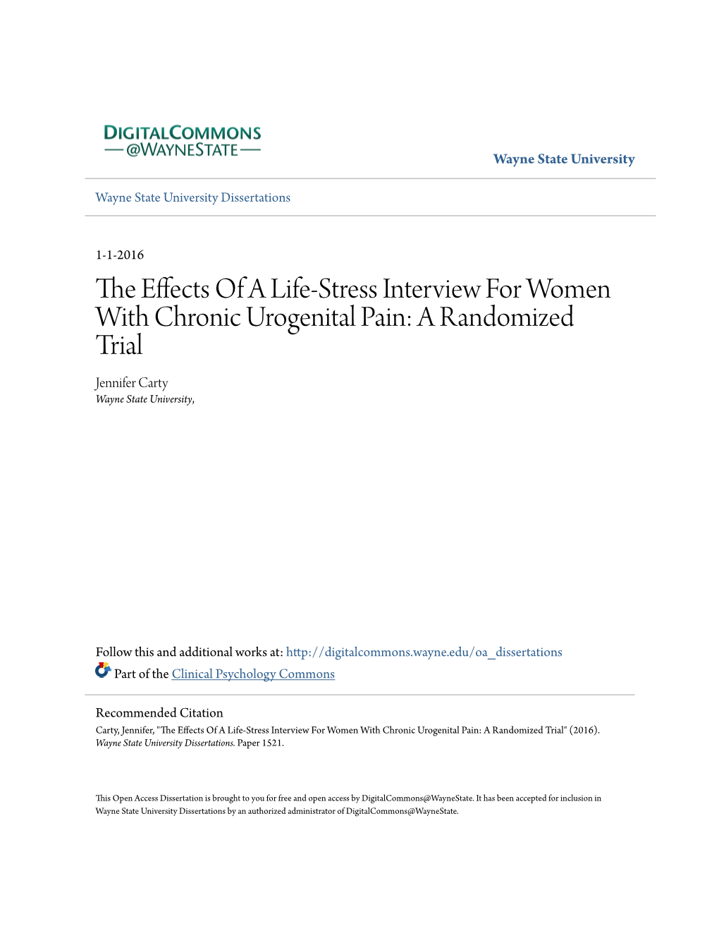 The Effects of a Life-Stress Interview for Women with Chronic Urogenital Pain: a Randomized Trial