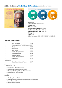 Eddie Jefferson Godfather of Vocalese Mp3, Flac, Wma