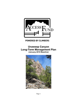 Unaweep Canyon Long-Term Management Plan (January 2010 Baseline)