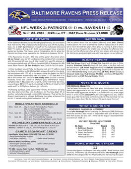 Baltimore Ravens Press Release