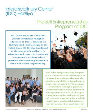 Interdisciplinary Center (IDC) Herzliya the Zell Entrepreneurship Program at IDC