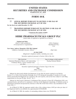 United States Securities and Exchange Commission Form 10-K Shire Pharmaceuticals Group