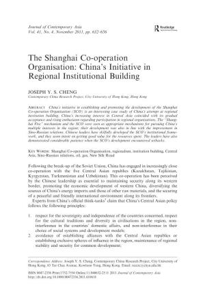 The Shanghai Co-Operation Organisation: China’S Initiative in Regional Institutional Building