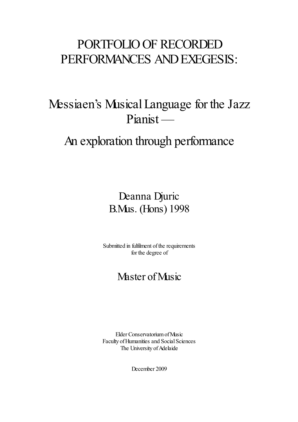 Messiaen's Musical Language for the Jazz Pianist