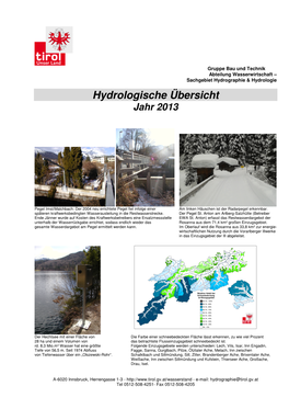 Hydrologische Übersicht Jahr 2013