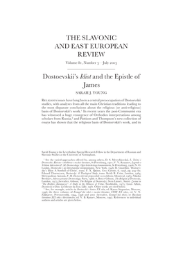 THE SLAVONIC and EAST EUROPEAN REVIEW Dostoevskii's