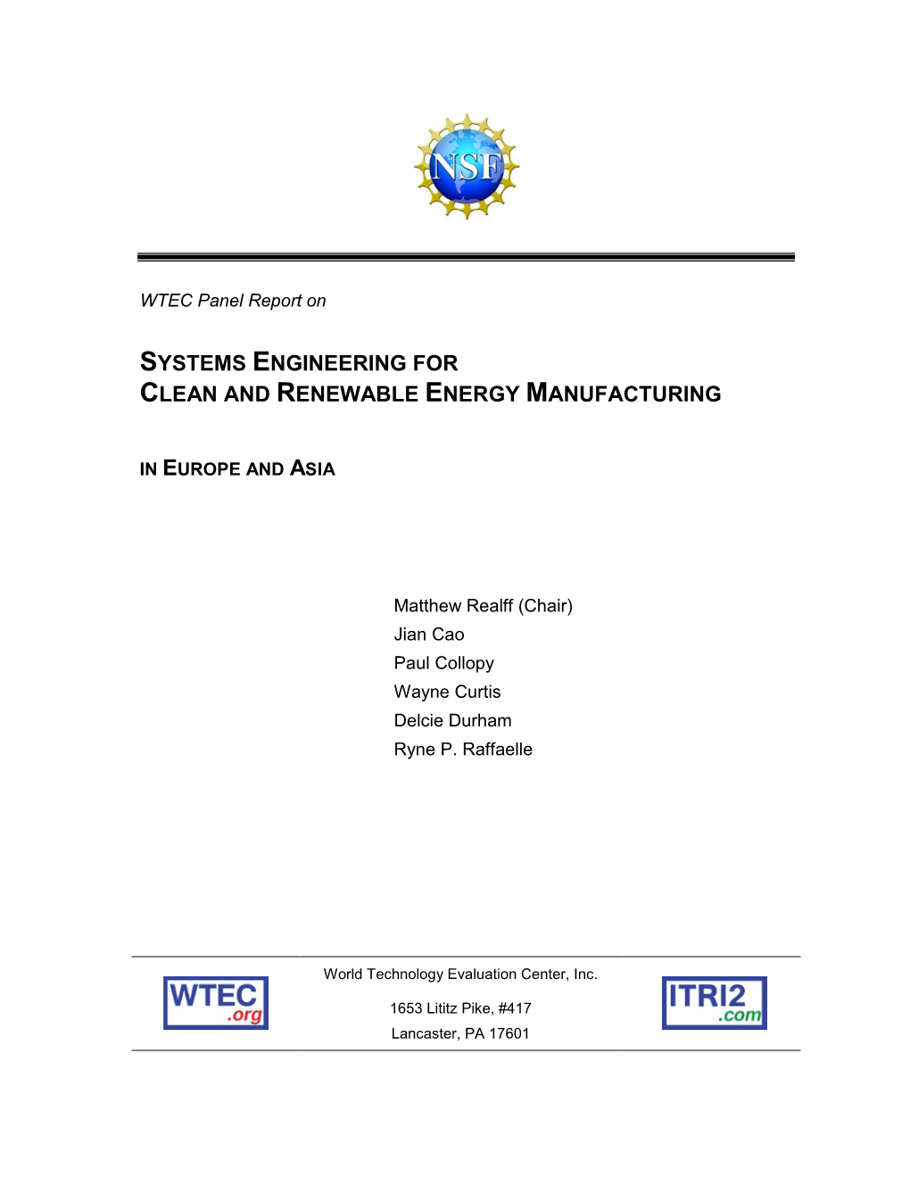 Systems Engineering for Clean and Renewable Energy Manufacturing