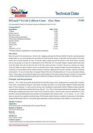 Hitouch™ E.Coli/ Coliform Count Flexi Plate FL002
